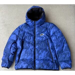 Nike Mens Puffer Jacket Royal Blue Down Fill Windrunner Hooded Full Zip XL-Short